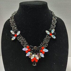 2/$30 Aldo Chunky Braided Silver Embellished  Statement Necklace Neon